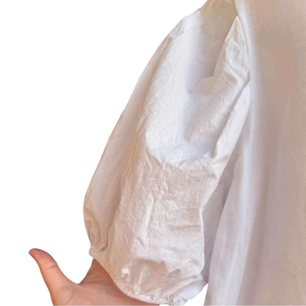 Anthropologie Eri + Ali White Puff Sleeve Top